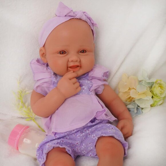 Full Body Platinum Silicone Baby Dolls Smiling Mina-ivory Reborn Baby Girl - Picture 6 of 6